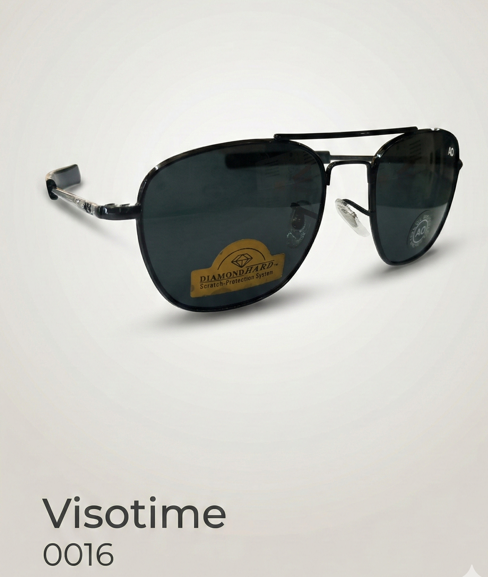 Classic Black Pilot Sunglasses "AO" on lens/temple, "Diamond Hard" sticker on lens._img_2