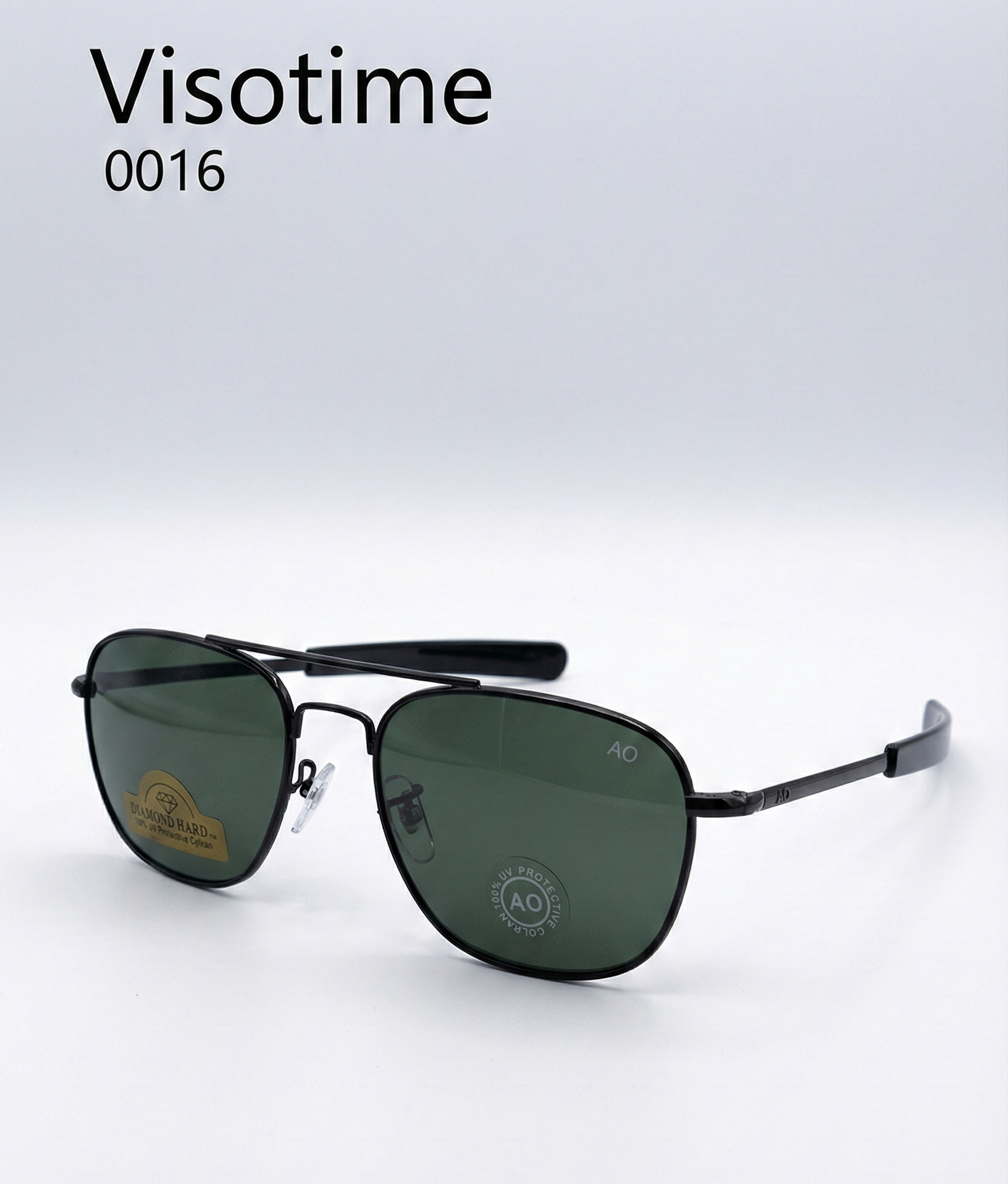 Classic Black Pilot Sunglasses "AO" on lens/temple, "Diamond Hard" sticker on lens._img_1