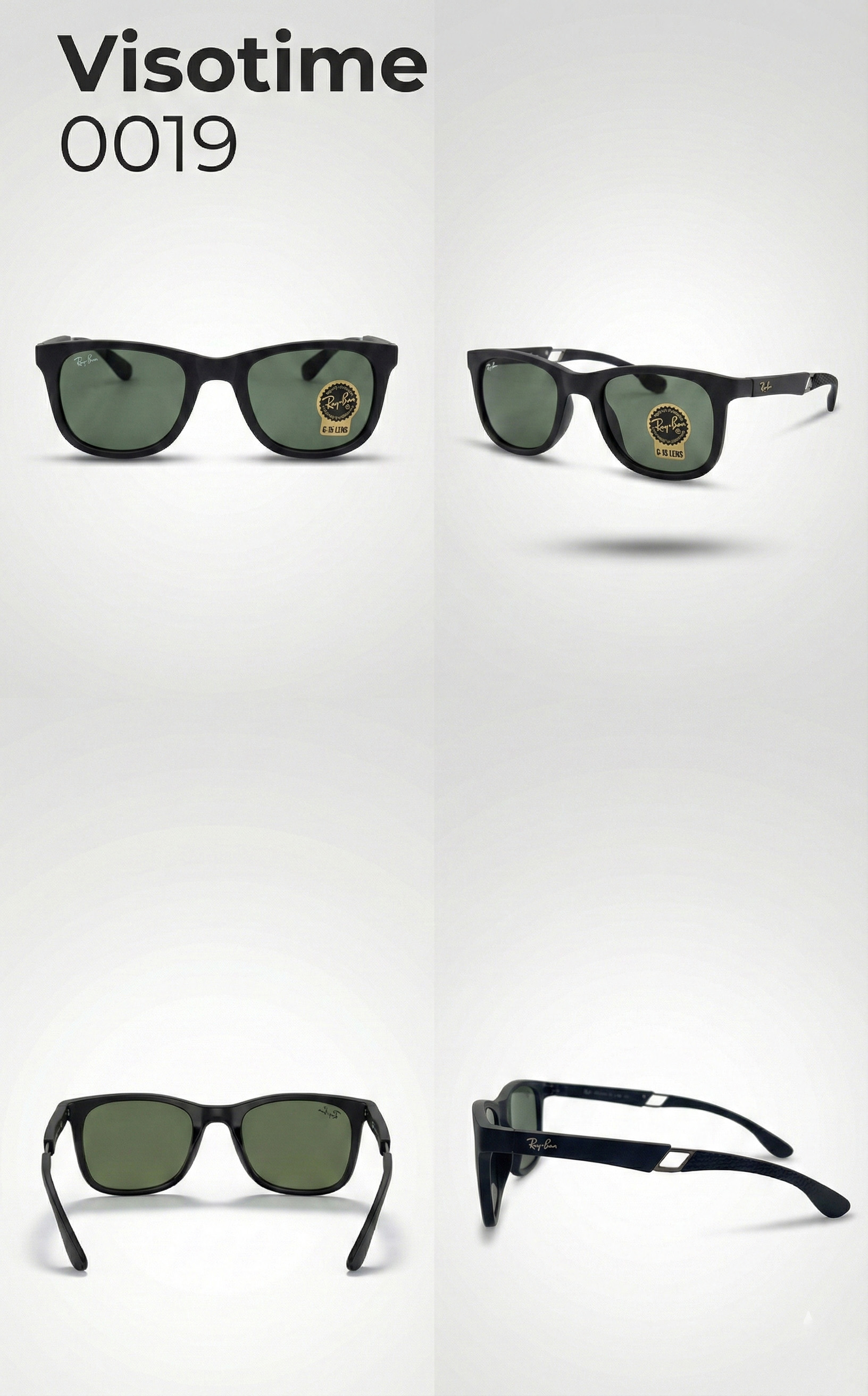 Ray-Ban Matte Black Rectangular Sunglasses – G-15 Green Lenses (Product Code: 0019)_img_4