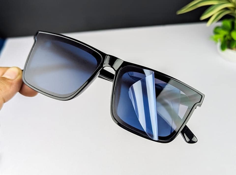 Premium Double Poly Rectangular Sunglasses – Matte Black / Blue Lens_img_4