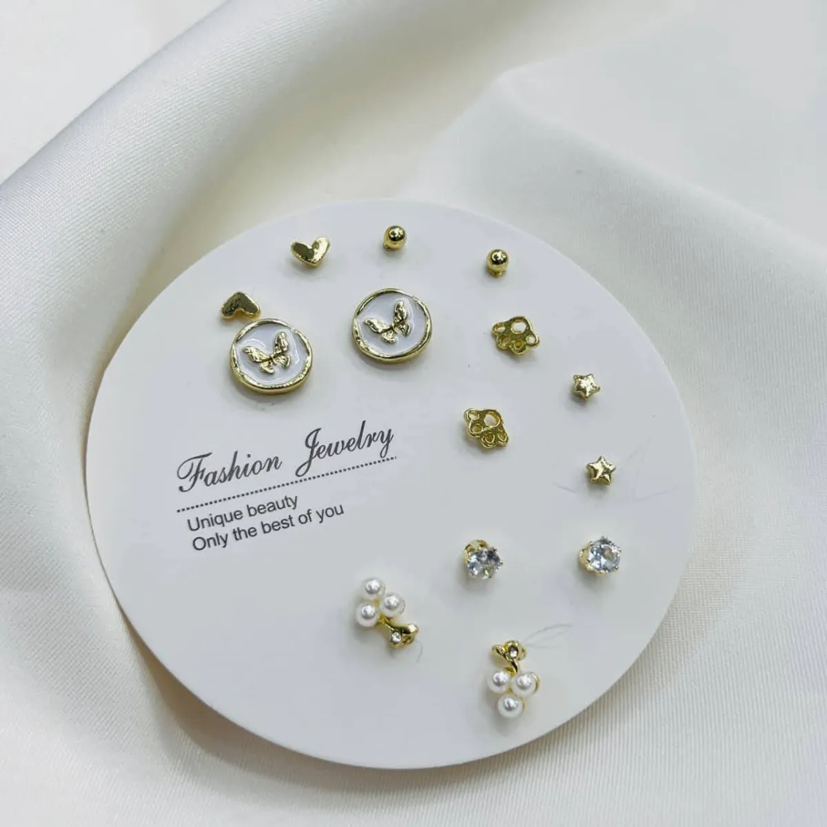 Elegant Mix & Match Earrings Set (7 Pairs) - Round Butterfly - Image 1