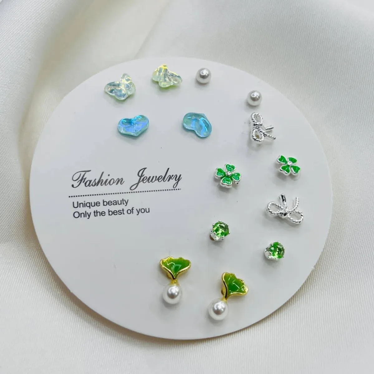 Elegant Mix & Match Earrings Set (7 Pairs) - Blue heart - Image 1