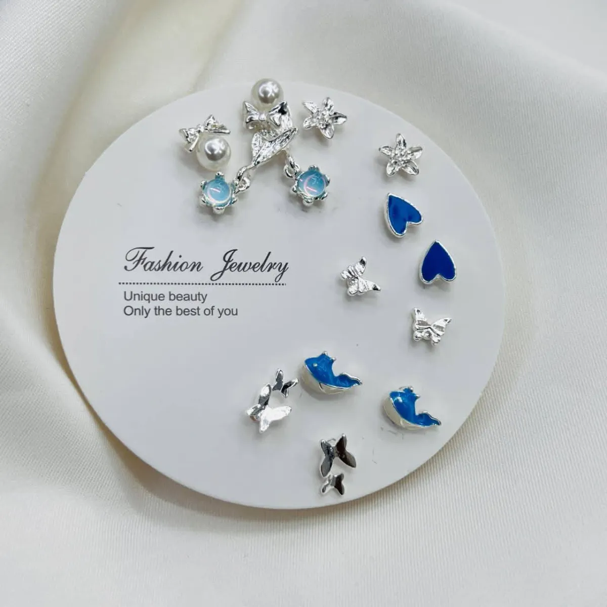 Elegant Mix & Match Earrings Set (7 Pairs) - Blue whale - Image 1
