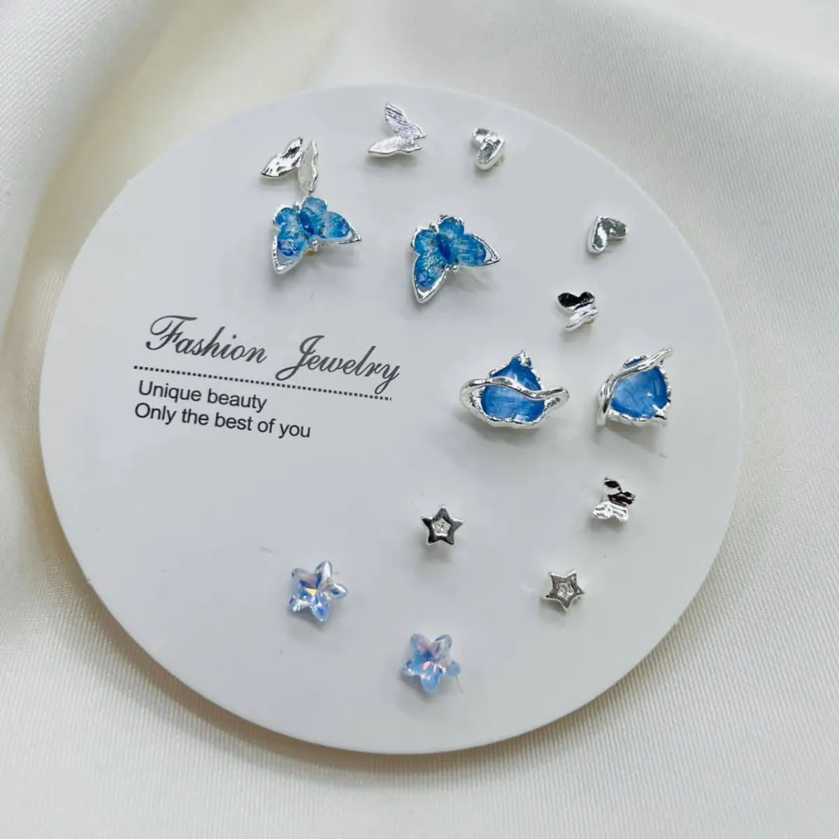Elegant Mix & Match Earrings Set (7 Pairs) - Ocean Blue heart - Image 1