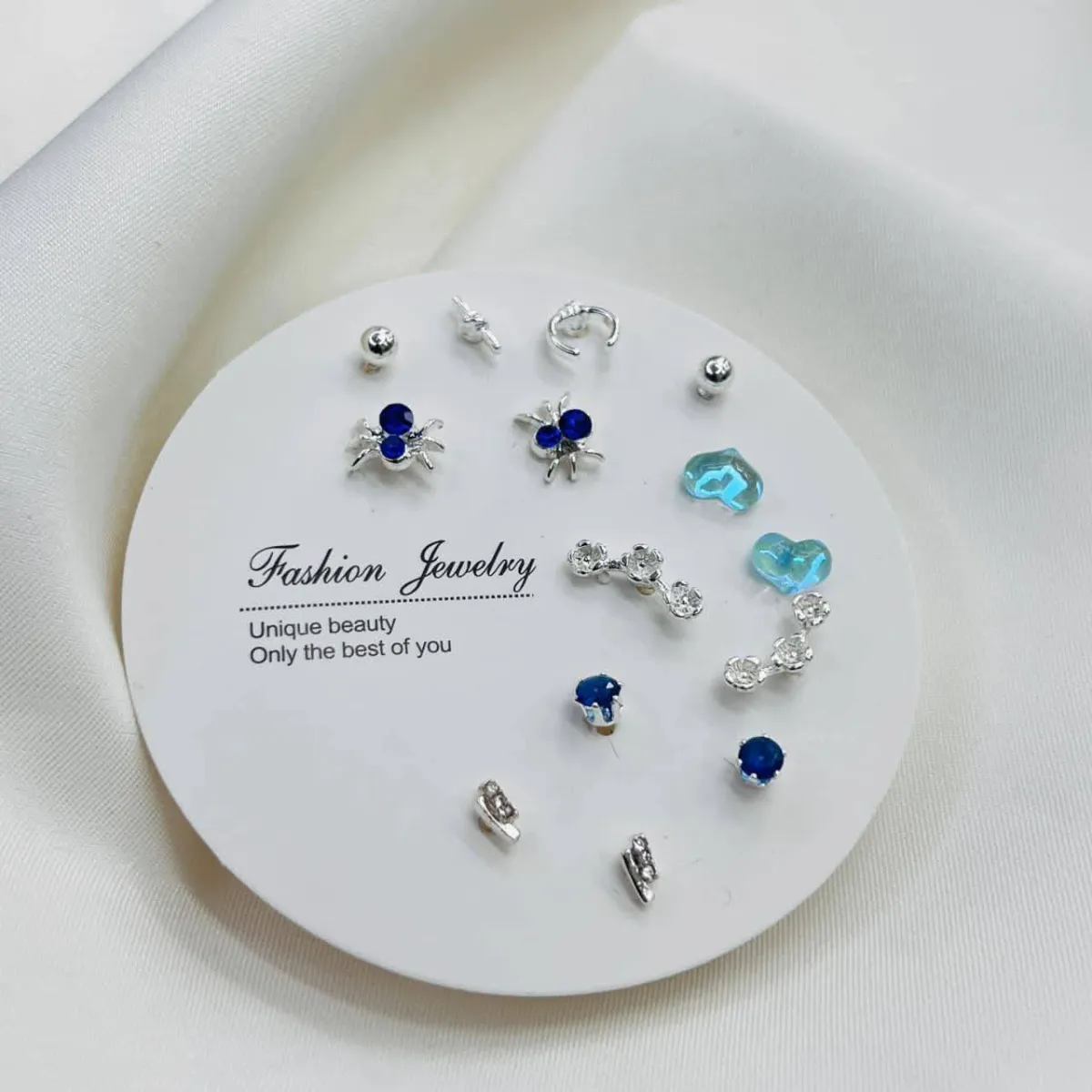 Elegant Mix & Match Earrings Set (7 Pairs) - Blue spider - Image 1