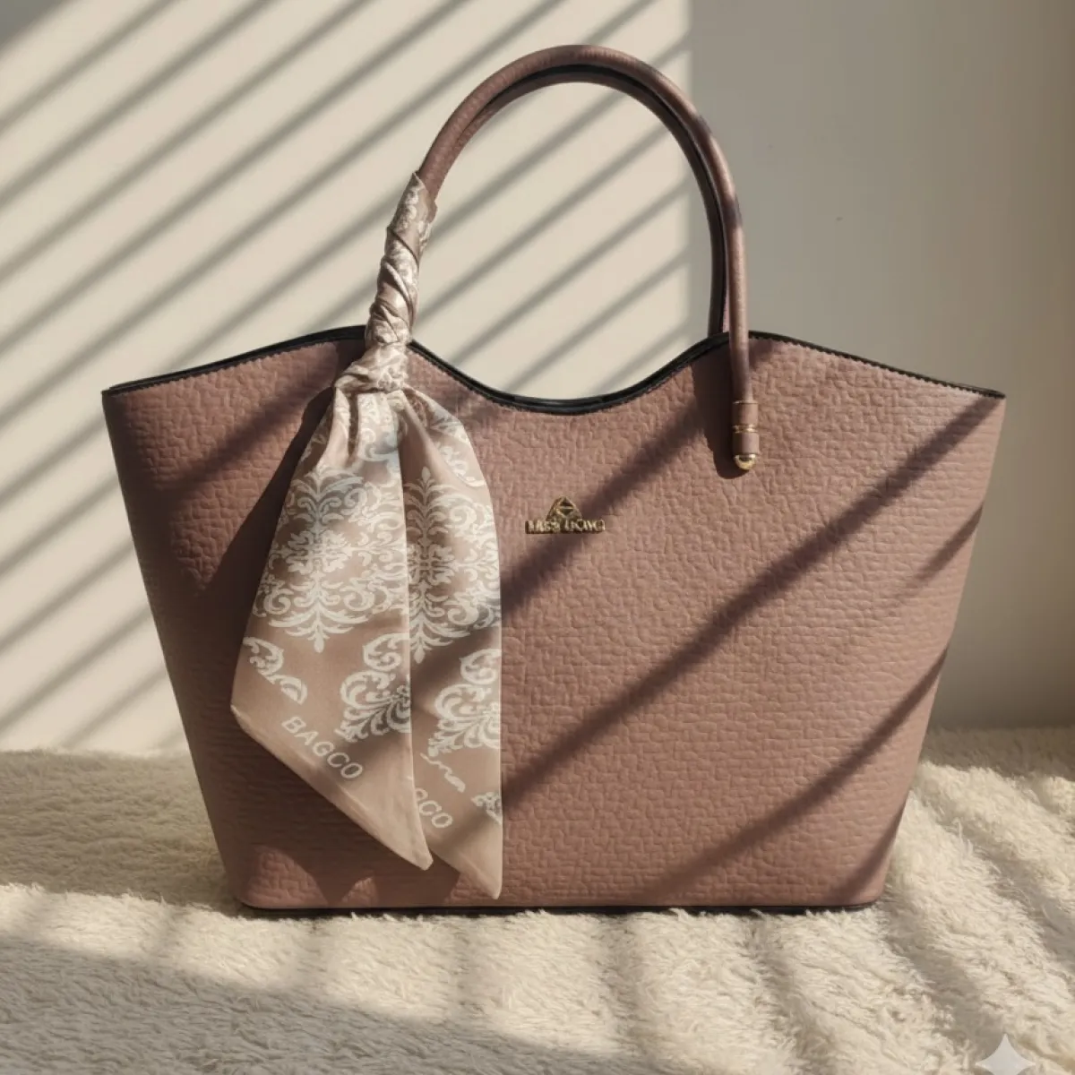 Miss Dong Elegant Pebbled Tote Bag with Printed Scarf Accent (Medium) - Image 2