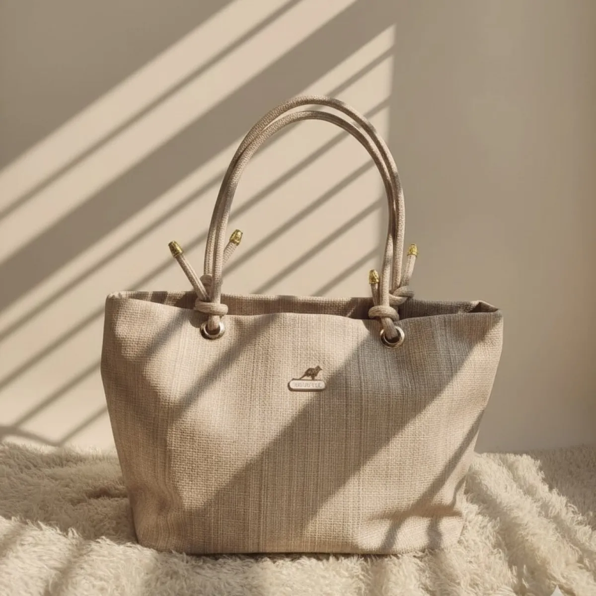 New Style Ribbed Woven Tote with Rope Handles - Image 3