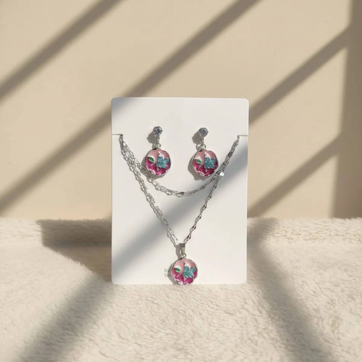 Vibrant Floral Resin Pendant Necklace with Matching Floral Drop Earrings Set - Image 1