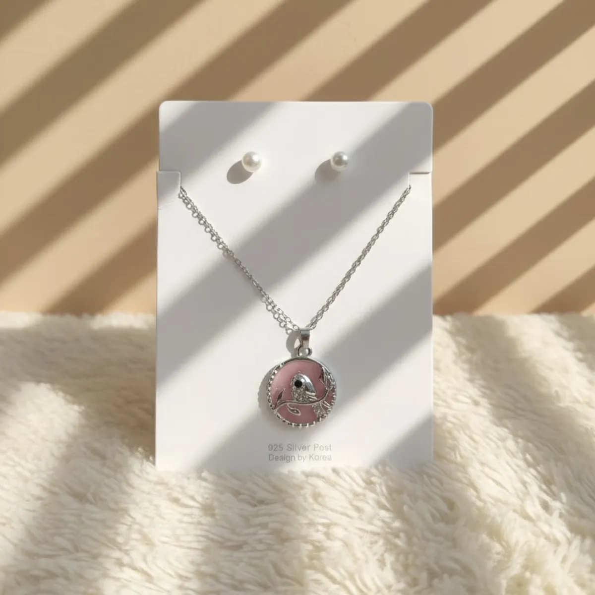Zodiac Celestial Pendant Necklace with Matching Pearl Stud Earrings Set - Image 2