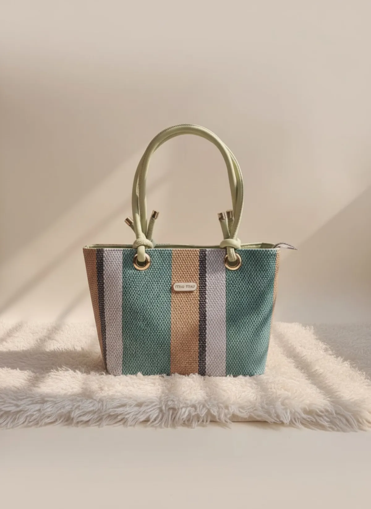 Miu Miu Inspired Striped Woven Tote Bag (Available in 3 Colors) - Image 2