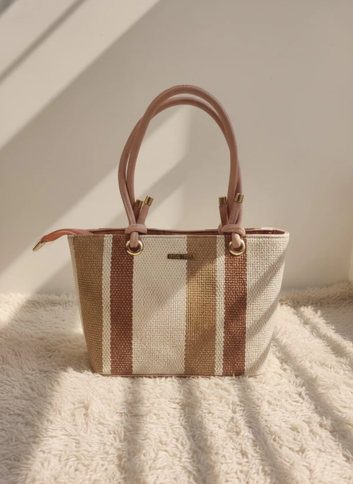 Miu Miu Inspired Striped Woven Tote Bag (Available in 3 Colors) - Image 3