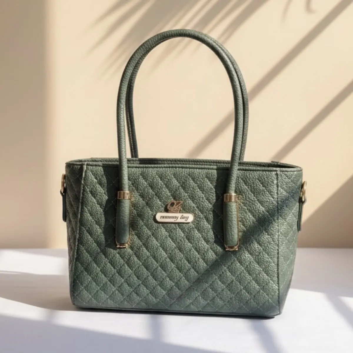 Quilted Mommy Bag with Golden Hardware & Dual Handles - Image 5