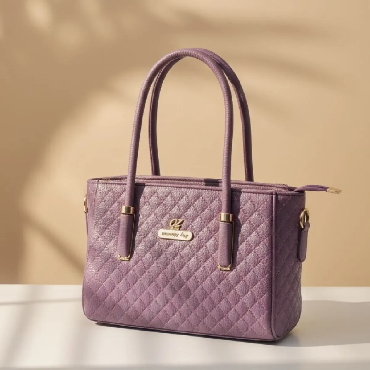 Quilted Mommy Bag with Golden Hardware & Dual Handles - Image 4