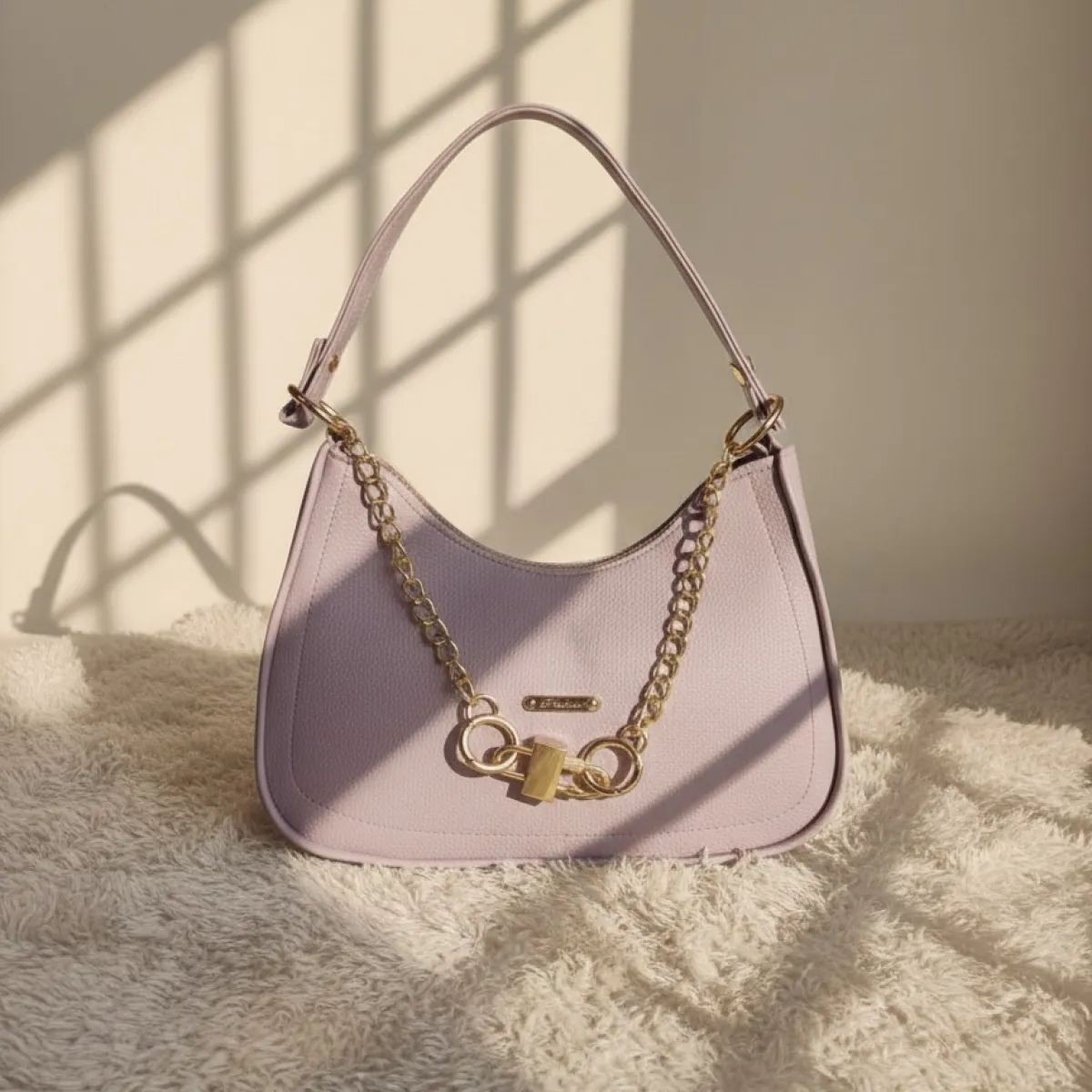 Lilac Purple Hobo Shoulder Bag with Golden Chain Accent - Image 1