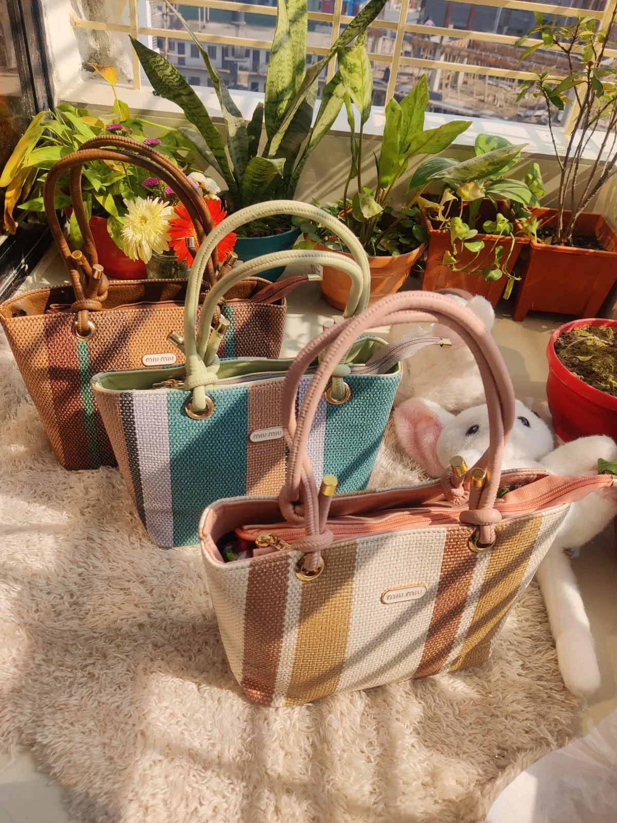 Miu Miu Inspired Striped Woven Tote Bag (Available in 3 Colors) - Image 1