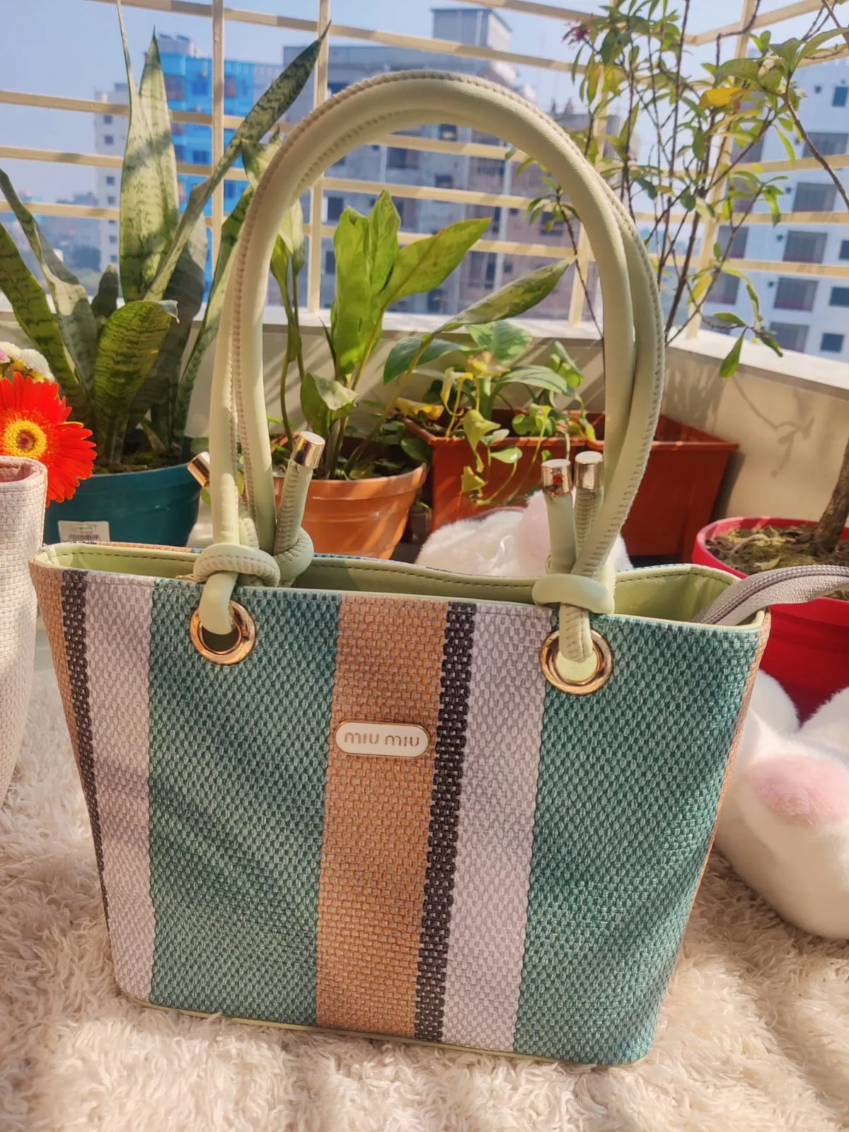 Miu Miu Inspired Striped Woven Tote Bag (Available in 3 Colors) - Image 9