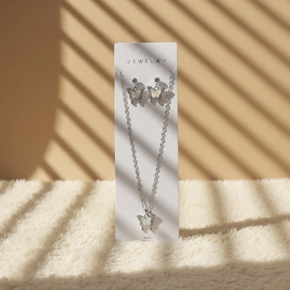 Delicate Silver Butterfly Pendant Necklace with Matching Butterfly Drop Earrings Set - Image 1