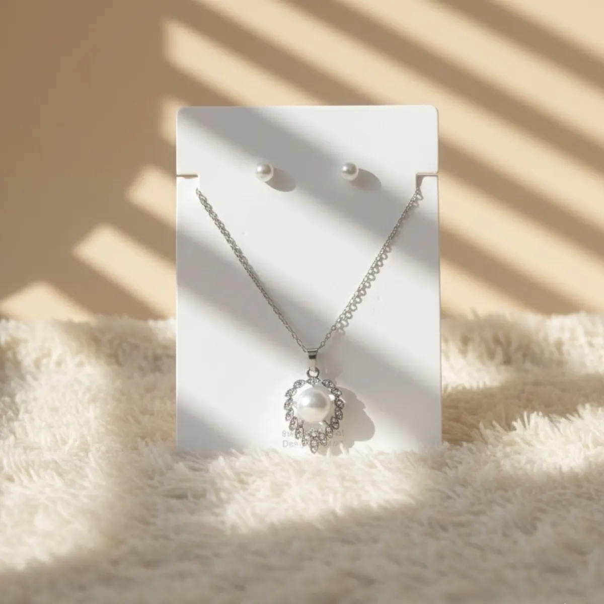 Lustrous White Pearl Pendant Necklace with Matching Pearl Stud Earrings Set - Image 1
