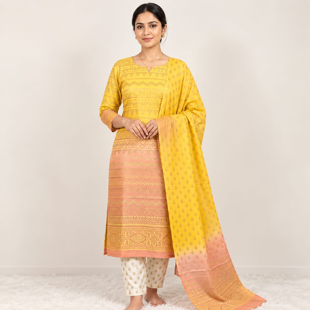 Pure Khadi Cotton Tie-Dye Skin Print Unstitched 3-Piece