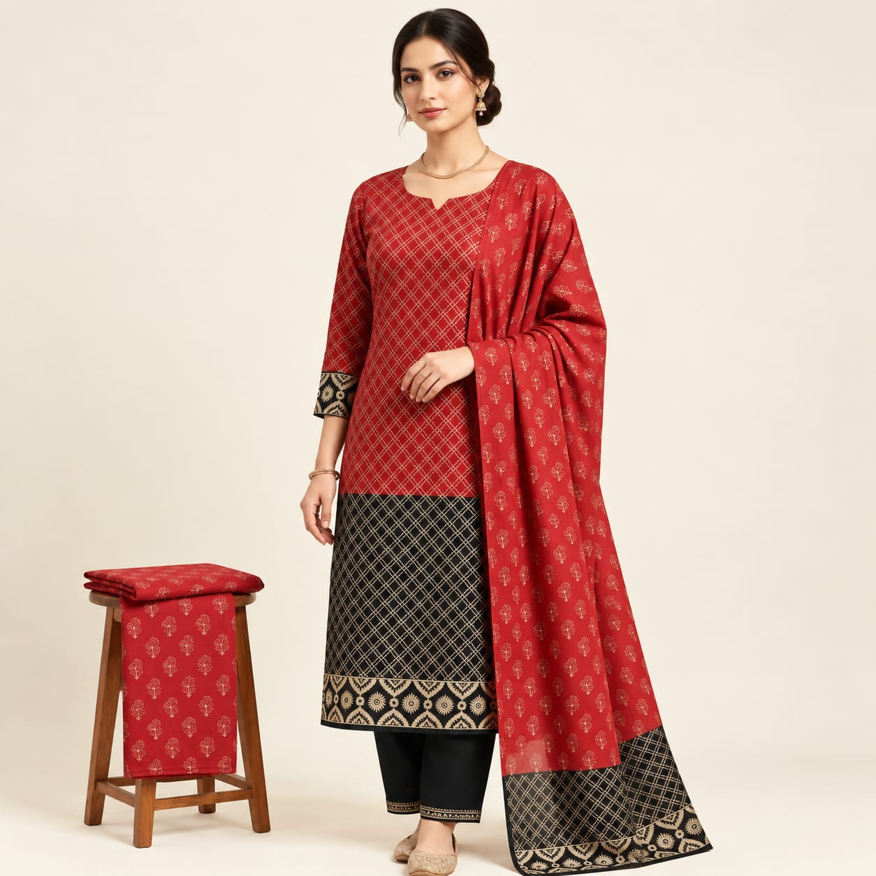 Pure Khadi Cotton Tie-Dye Skin Print Unstitched 3-Piece
