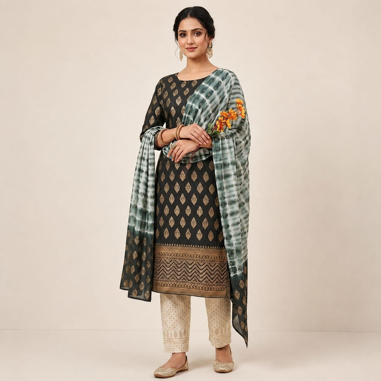 Pure Khadi Cotton Tie-Dye Skin Print Unstitched 3-Piece