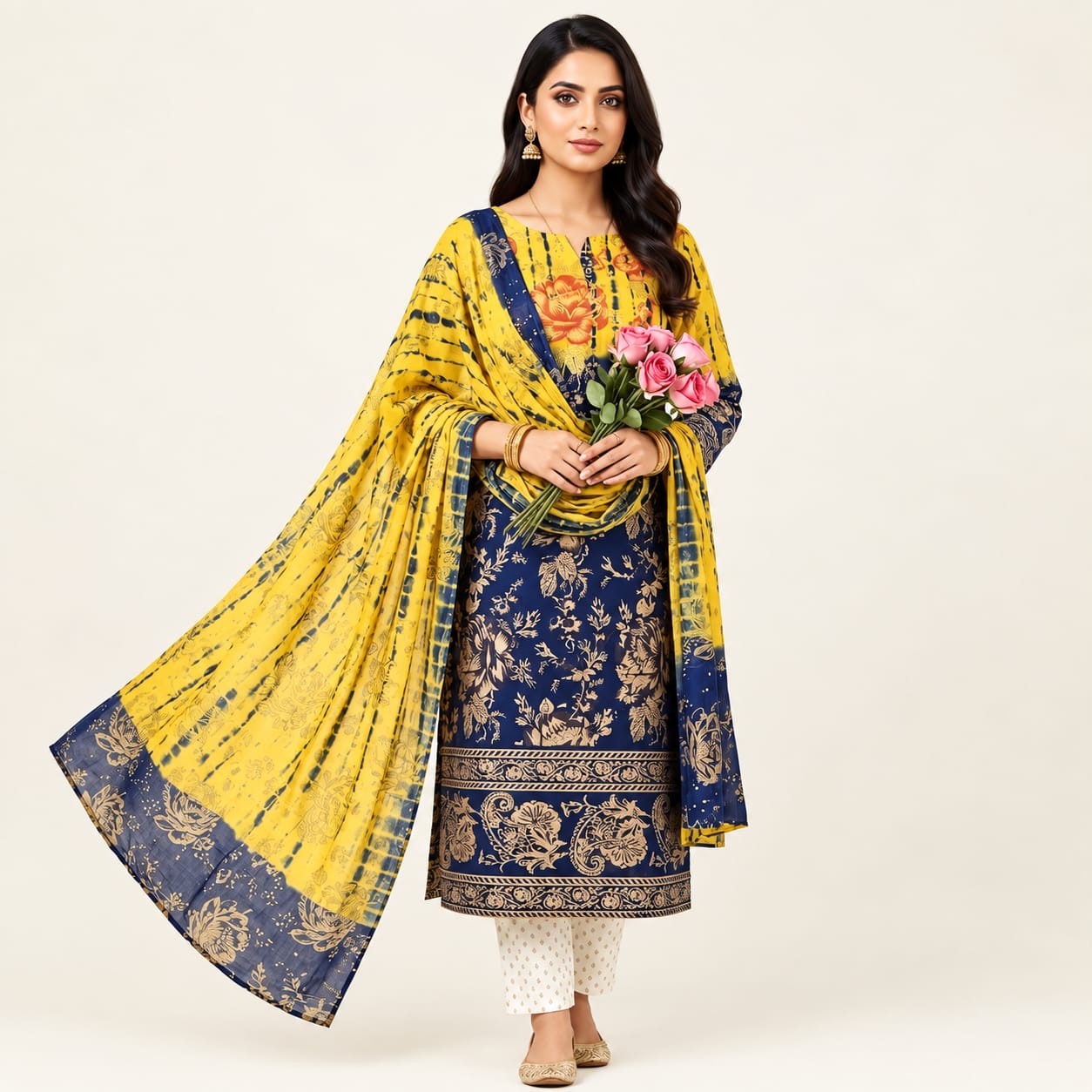 Pure Khadi Cotton Tie-Dye Skin Print Unstitched 3-Piece