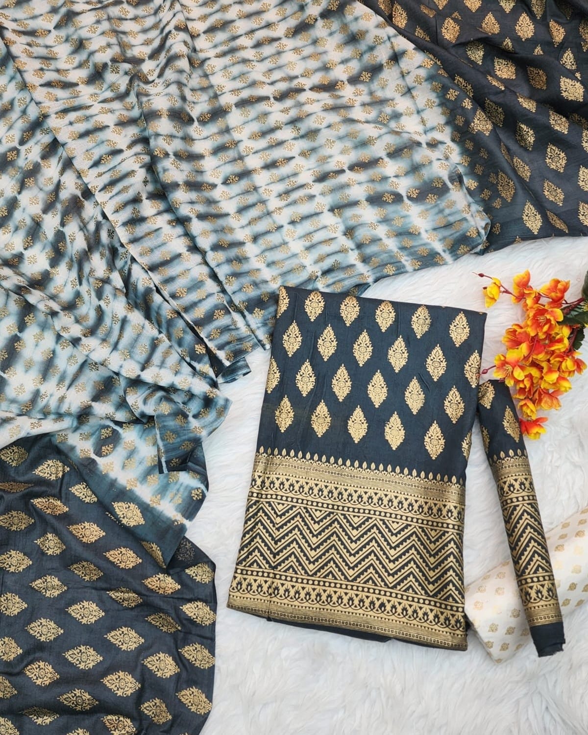 Pure Khadi Cotton Tie-Dye Skin Print Unstitched 3-Piece thumbnail 2