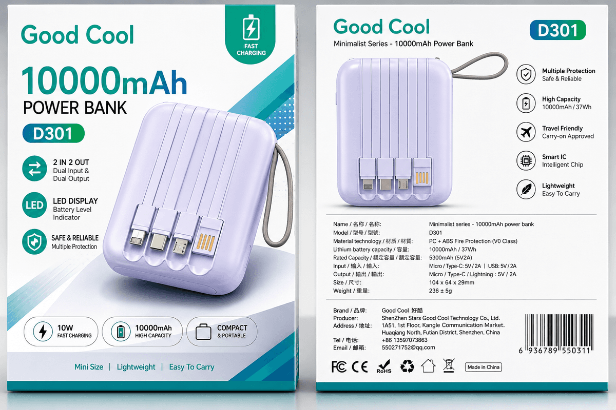Good Cool D301 10000mAh Power Bank 🔋⚡ thumbnail 2
