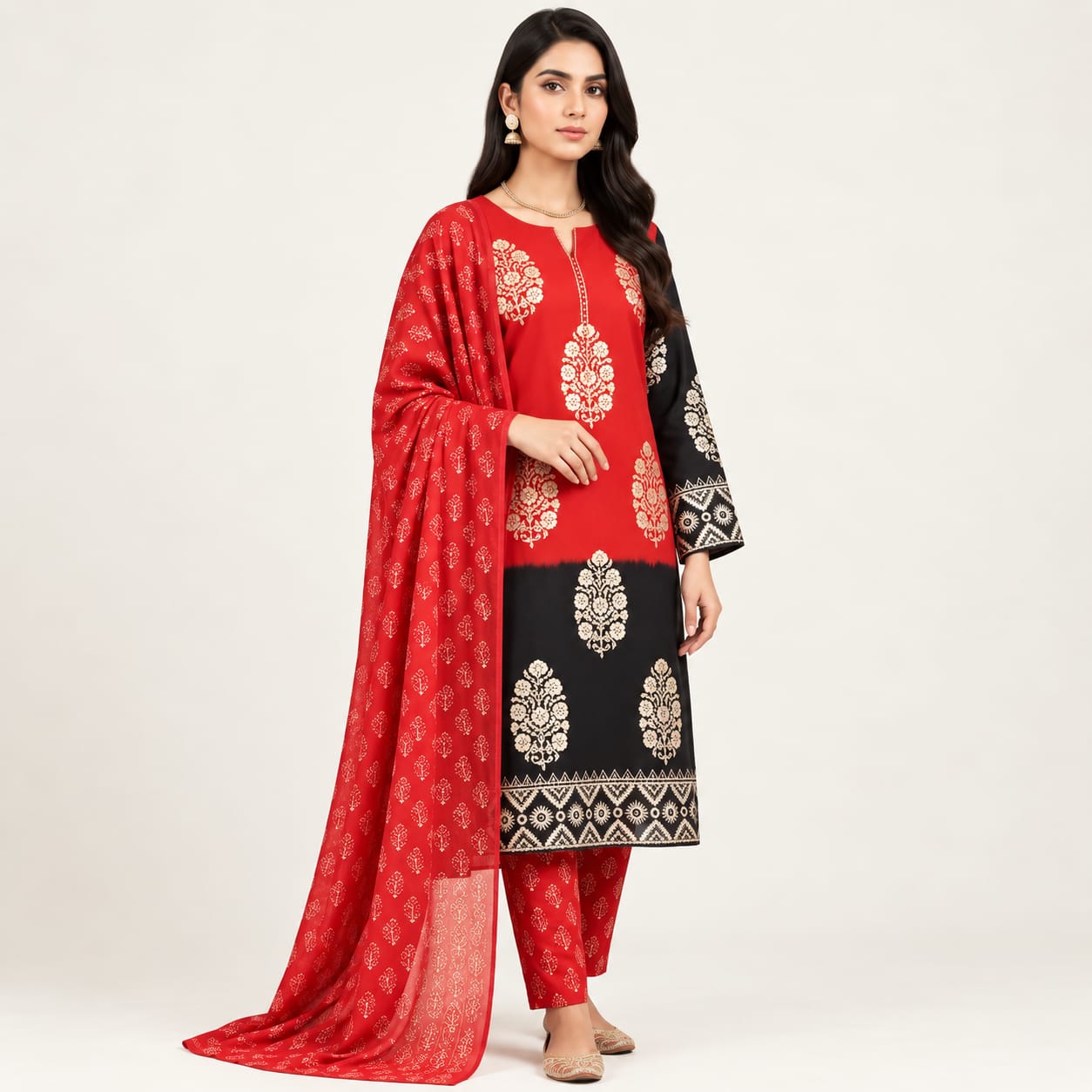 Pure Khadi Cotton Tie-Dye Skin Print Unstitched 3-Piece
