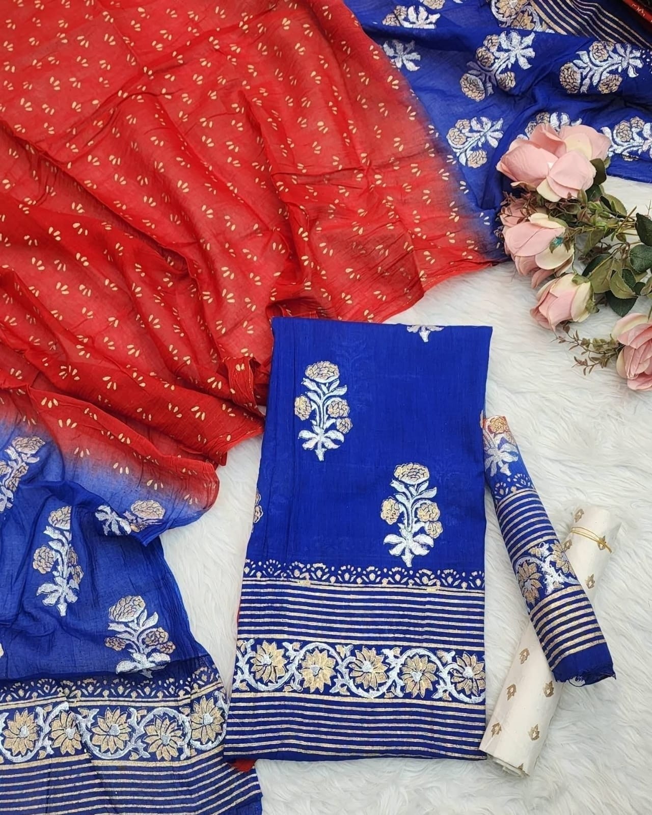 Pure Khadi Cotton Tie-Dye Skin Print Unstitched 3-Piece thumbnail 2