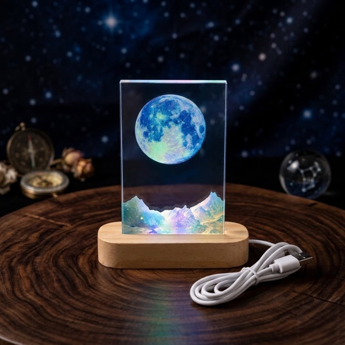 3D moon crystal night light M0014