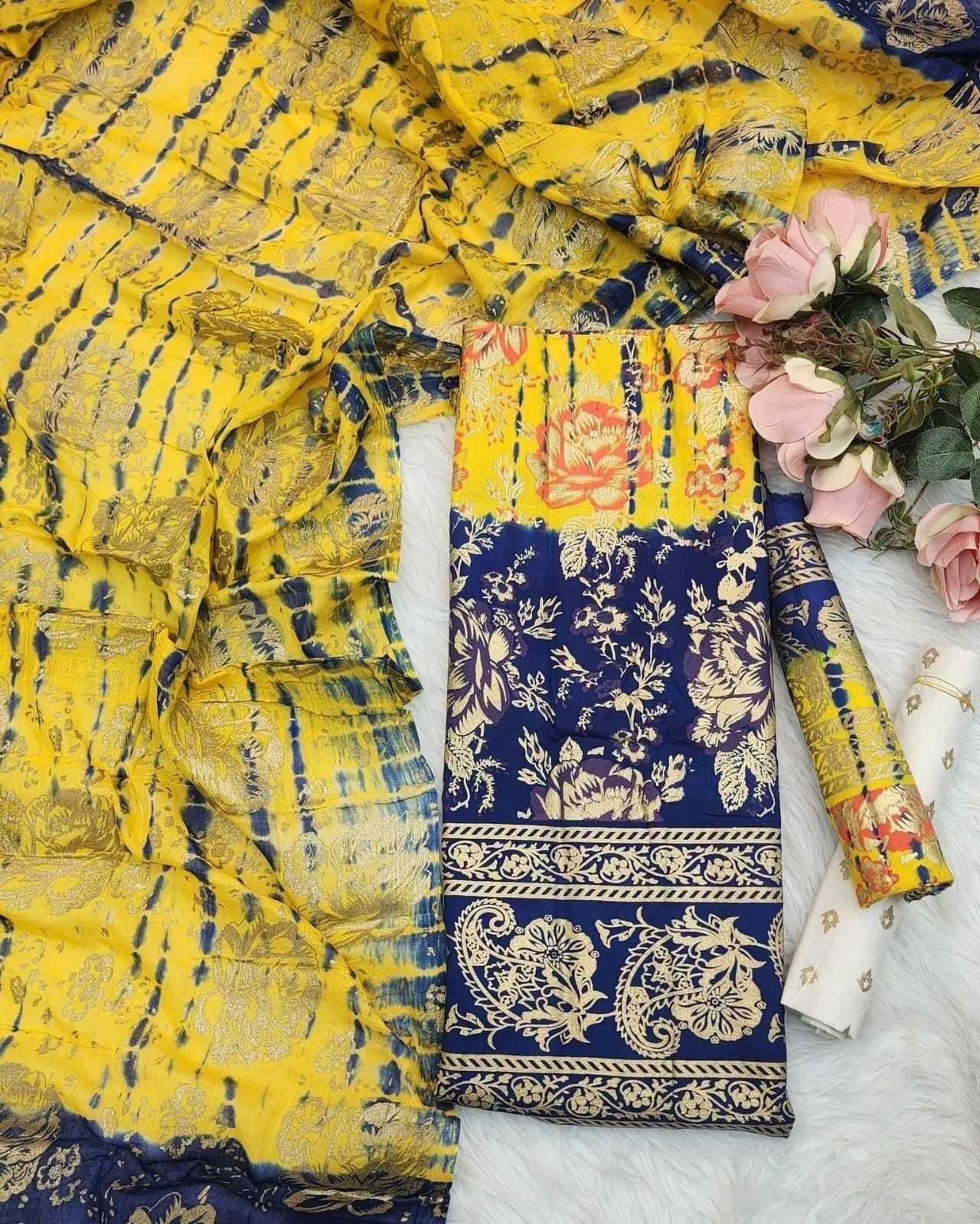 Pure Khadi Cotton Tie-Dye Skin Print Unstitched 3-Piece thumbnail 2