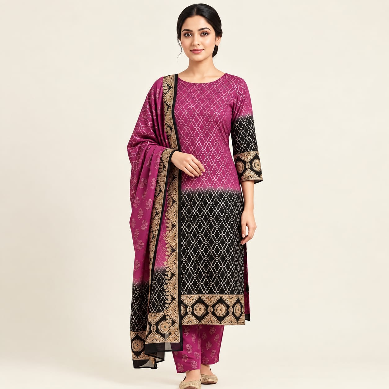 Pure Khadi Cotton Tie-Dye Skin Print Unstitched 3-Piece