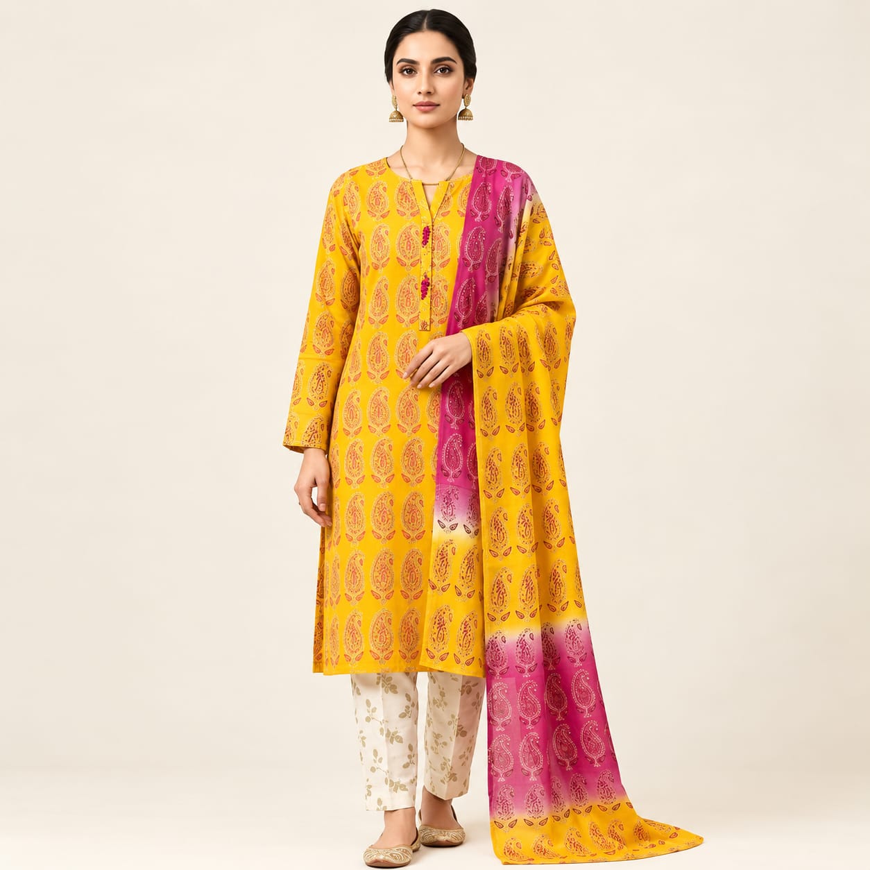 Pure Khadi Cotton Tie-Dye Skin Print Unstitched 3-Piece