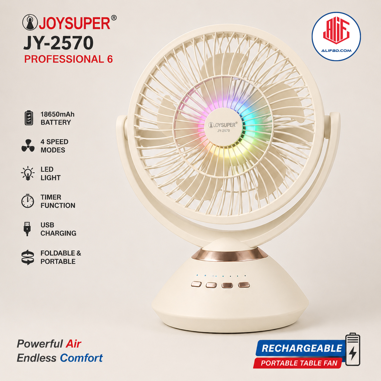 Joy Super JY-2570 Professional 6 Battery Rechargeable Portable Table Fan_img_1