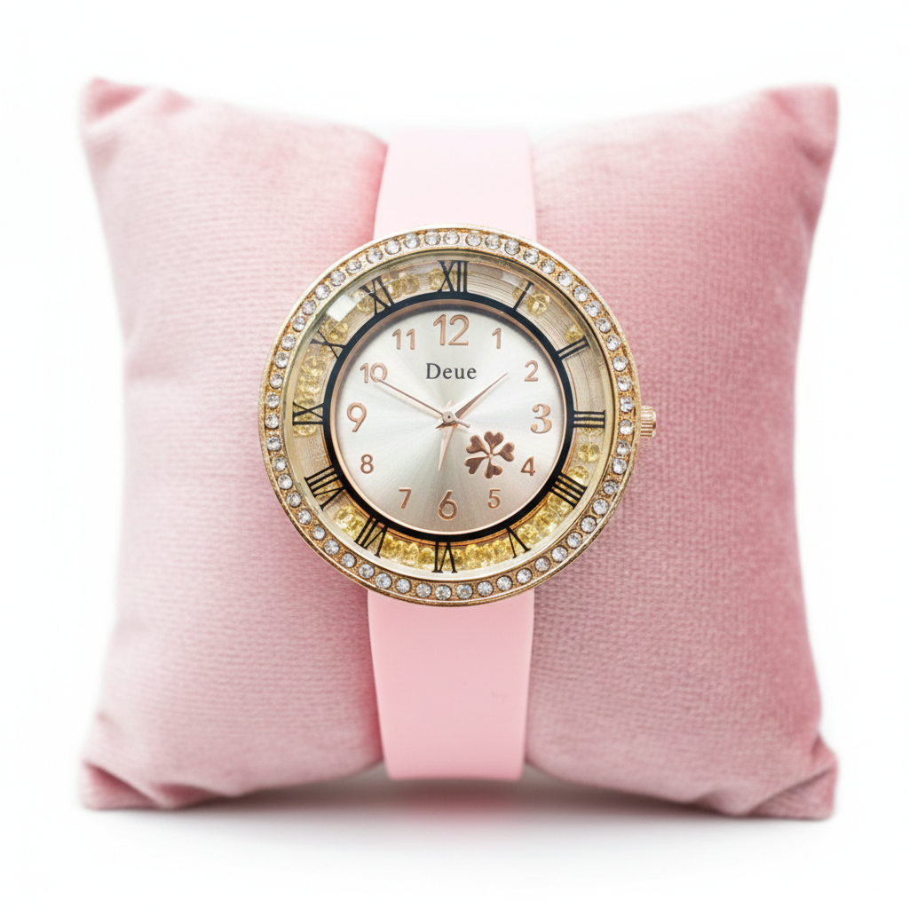 Pink Rubber Belt Watch (L8)
