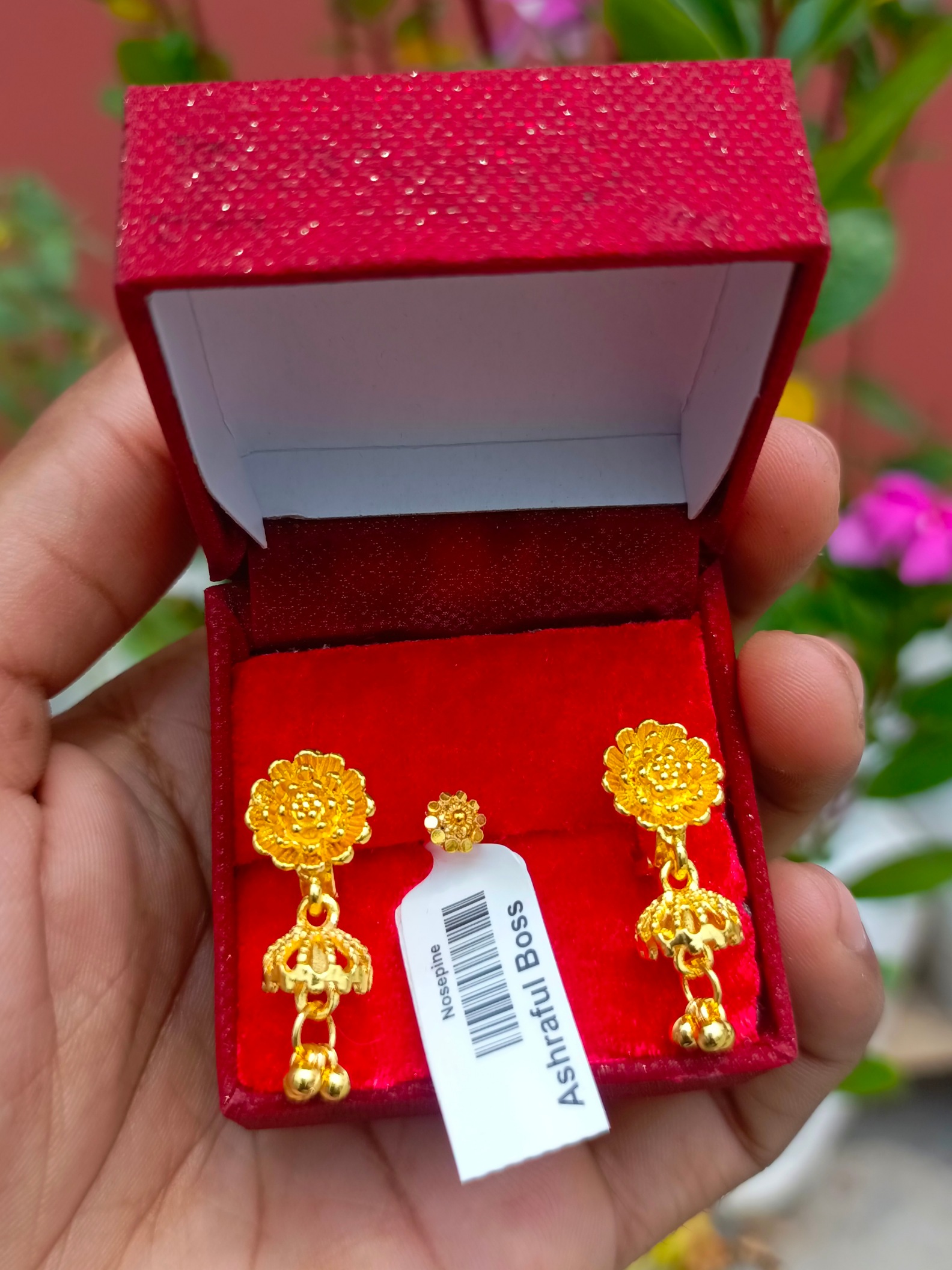 Gold Color (১জোড়া দুল +১টা নাক ফুল + ১টি আংটি) (EN1)