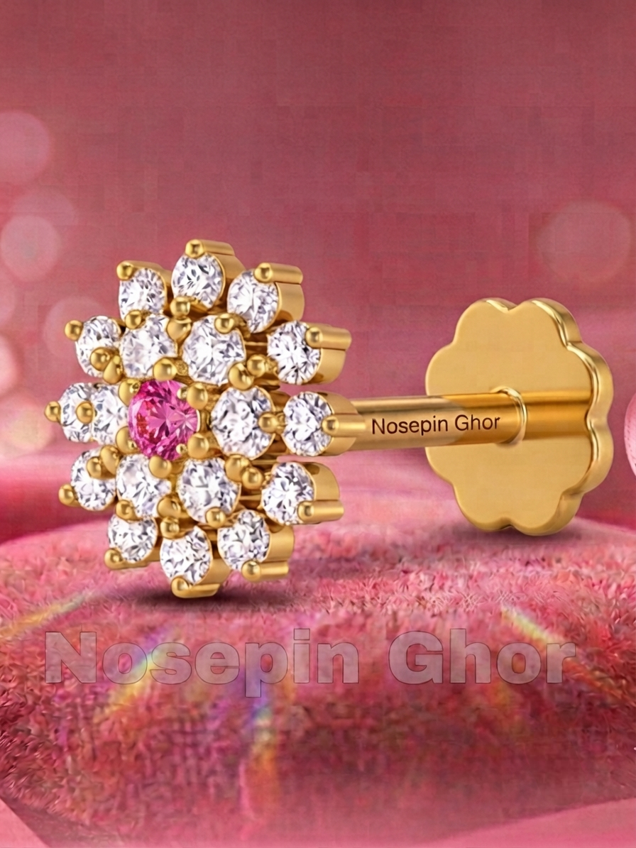 19 Stone Diamond Curt Nosepine  (Pink-19)