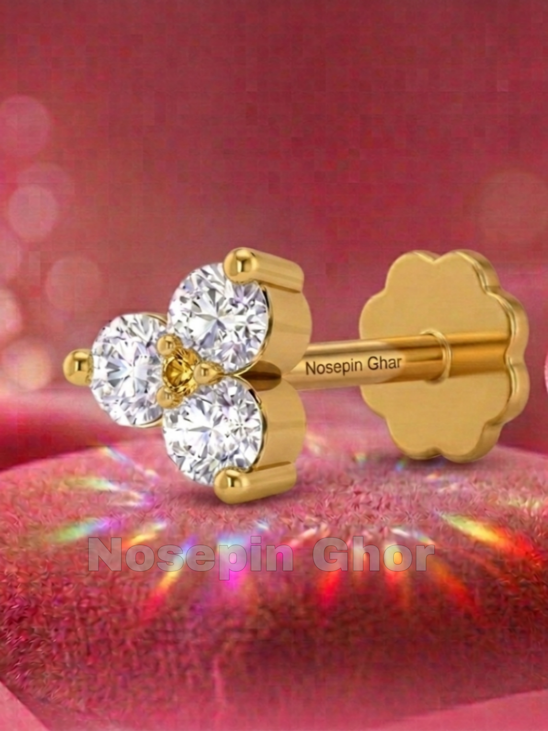 3 Stone Diamond Curt Nosepine  (W-3)