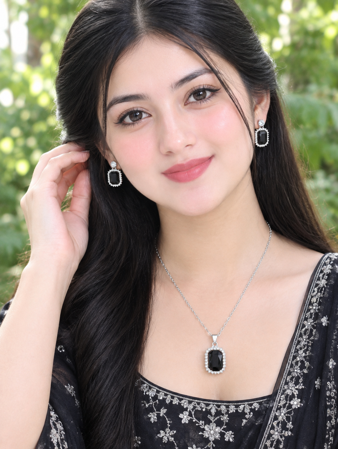 Diamond Curt Necklace + Earrings (BN4)