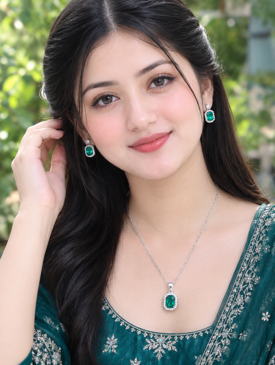 Green Diamond Curt Necklace + Earrings (GN1)