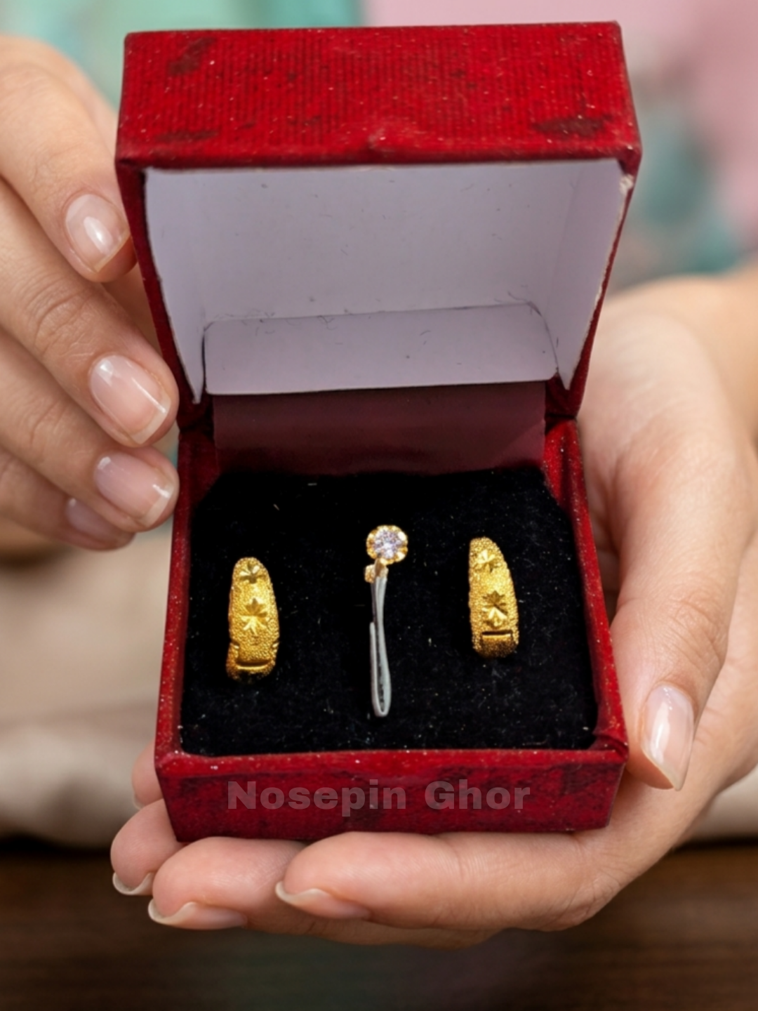 Gold Plate Diamond Curt Nosepin +Free Earring (GS1)