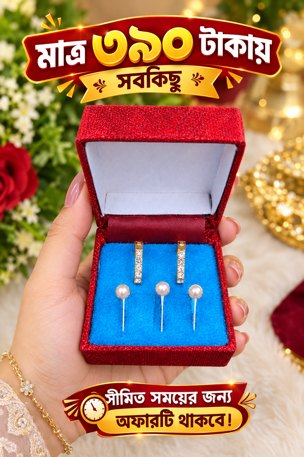China Parl Nosepine Combo (Parl 3+Earrings)