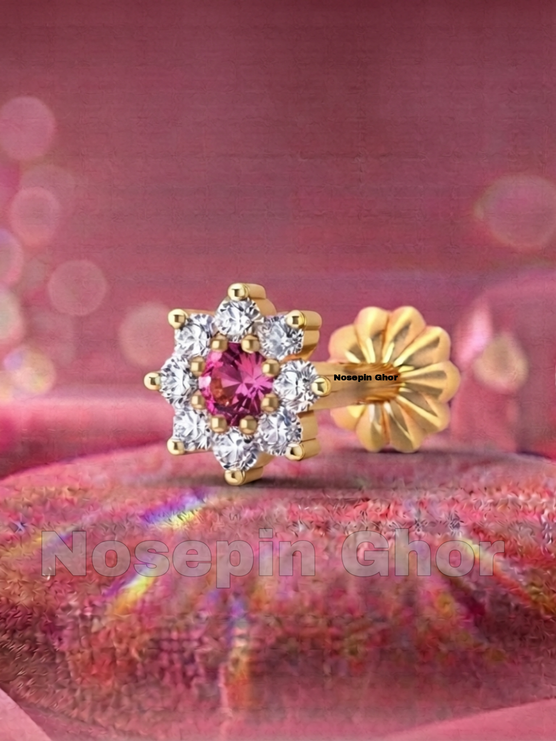 9 Stone Diamond Curt Nosepine  (PInk-9)