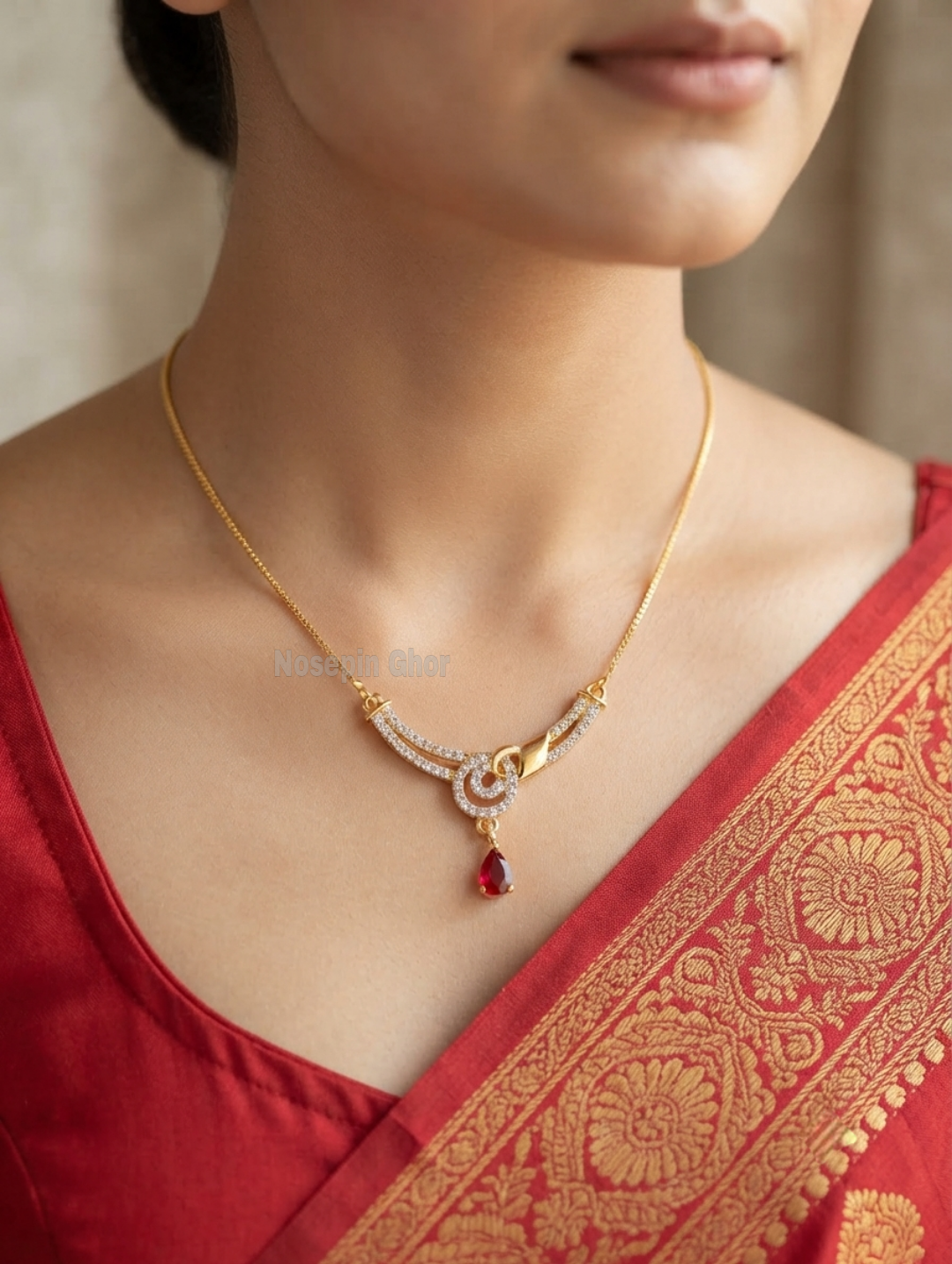 Gold Plate Diamond Curt Red  Necklace (NN-2)