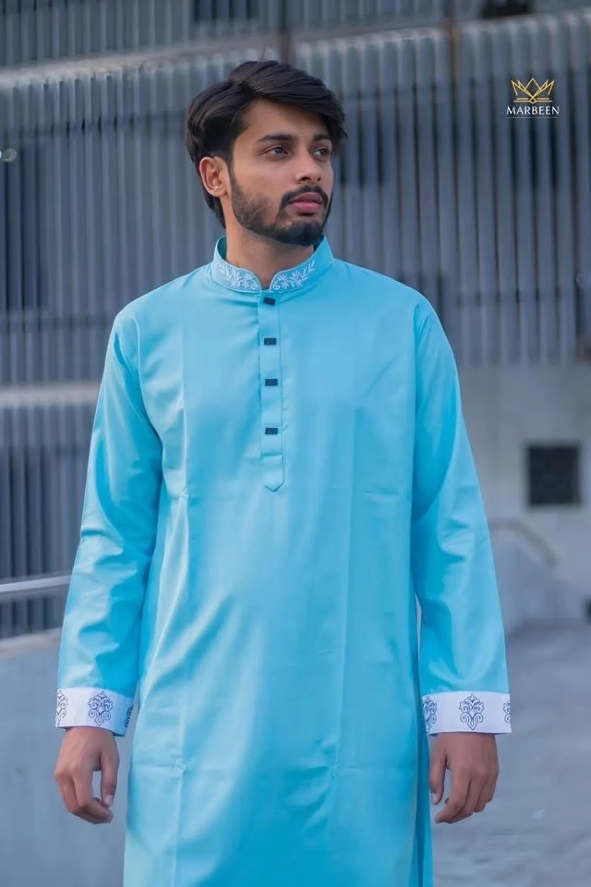 Cotton - Sky colour embroidery old