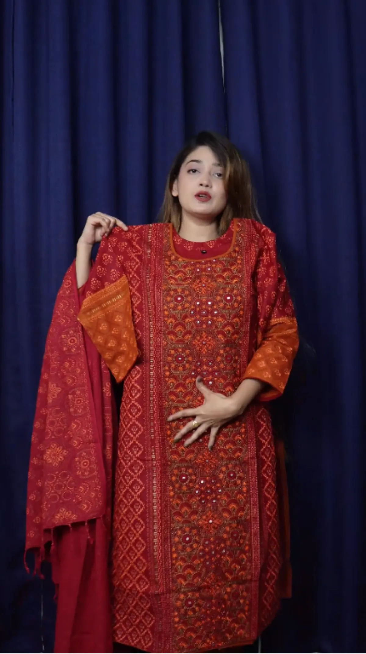 আড়ং কটন ফ্রেবিক এর মেরুন থ্রিপিস ( অরিজিনাল আড়ং কটন )