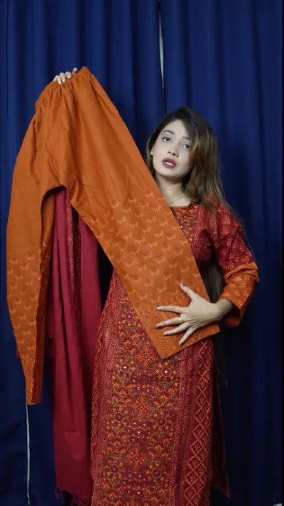 আড়ং কটন ফ্রেবিক এর মেরুন থ্রিপিস ( অরিজিনাল আড়ং কটন )_img_4
