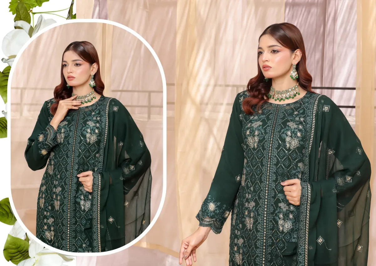 Emerald Grace – Premium Embroidered Three Piece