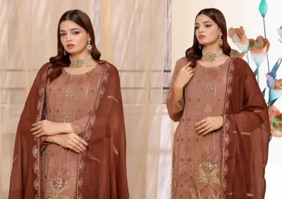 Premium Pakistani Embroidered 3-Piece Suit – Chocolate Brown_img_0